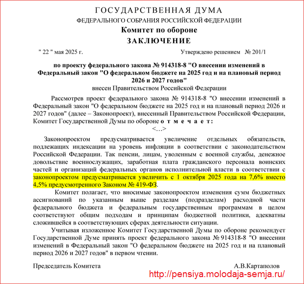 Индексация пенсий военным пенсионерам в 2025 году, последние новости из Госдумы на сегодня про повышение на 7,6%, заключение Комитета Госдумы по обороне